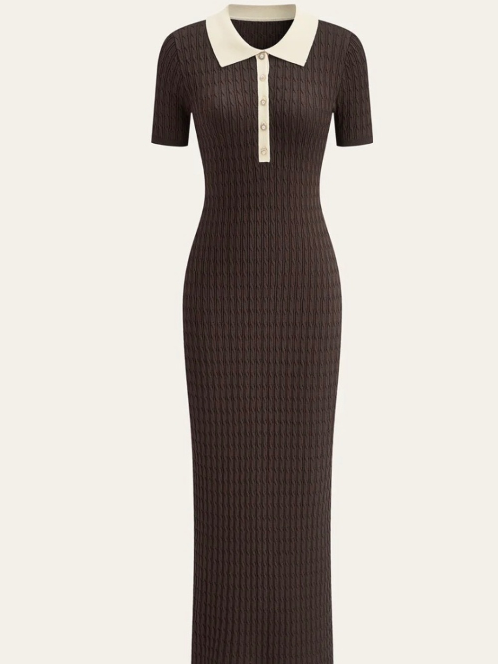 Commense contrast collar cable-knit dress